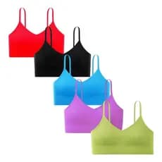 Kit 05 Top Sutiã Canelado Alça Ajustavel Fina Decote Em V Bojo Removível