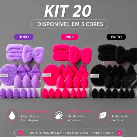 20 Pçs/set Profissional Rosto Tiaras, Laço, Pulseiras e Esponjas de Beleza.SOPHIA