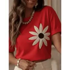 Camiseta Feminina Estilosa Margarida Lançamento Camiseta 100% Algodão