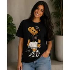 Camiseta Feminina Ursinho Corinthians Timão 100% Algodão Estampada