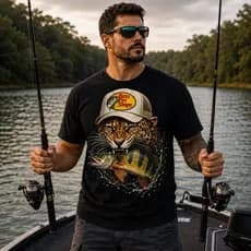 Camiseta pescador estiloso passeio esporte, estampa tucunare onça 100% Algodão envio rápido