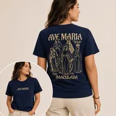 Camiseta Religiosa devotos Nossa Senhora Ave Maria Imaculada Católica Unissex 100% Algodão Premium
