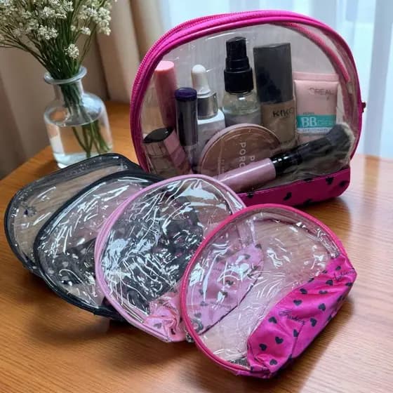 Bolsa Necessaire De Maquiagem Feminina Pu Transparente Com Zíper Para Mala E Viagem