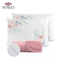 Kit Jogo de Lençol Fronha Estampada Micropercal 400 Fios Ponto Palito