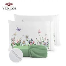 Kit Jogo de Cama Lençol Liso Fronha Estampada Micropercal 400 Fios Ponto Palito