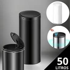 Lixeira Automática Lixo Com Sensor Inteligente de Proximação Aço Inox Redonda Grande 50L Cesto Multiuso Cozinha Banheiro