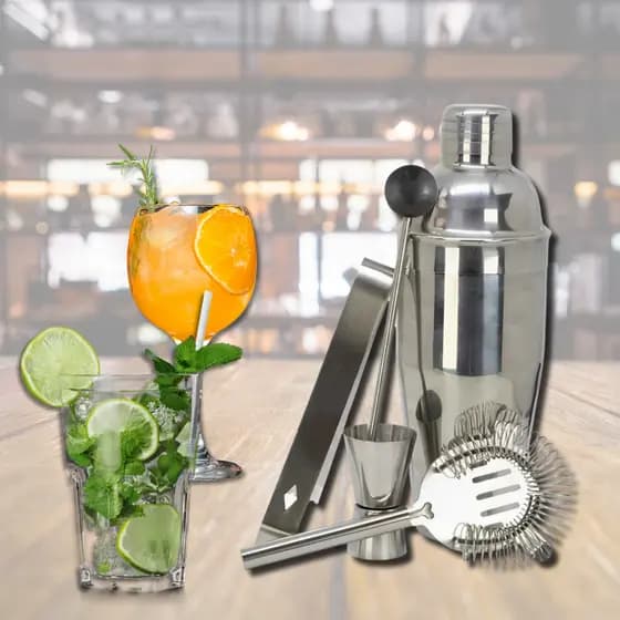 Kit Coqueteleira Completo Profissional de Drinks Caipirinha Bebidas Bar Aço Inoxidável 5 Peças Festa Cozinha - 550ml