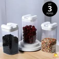 CONJUNTO 3 POTE ACRÍLICO TRANSPARENTE COM TAMPA HERMÉTICA  ANTI-VAZAMENTO KIT ORGANOZADOR DE ALIMENTOS COZINHA GELADEIRA
