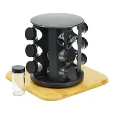 Porta Temperos Giratório Com 9 Potes De Vidro Cor Preto Porta Temperos Giratório Com 9 Potes De Vidro Cor Preto Porta Te