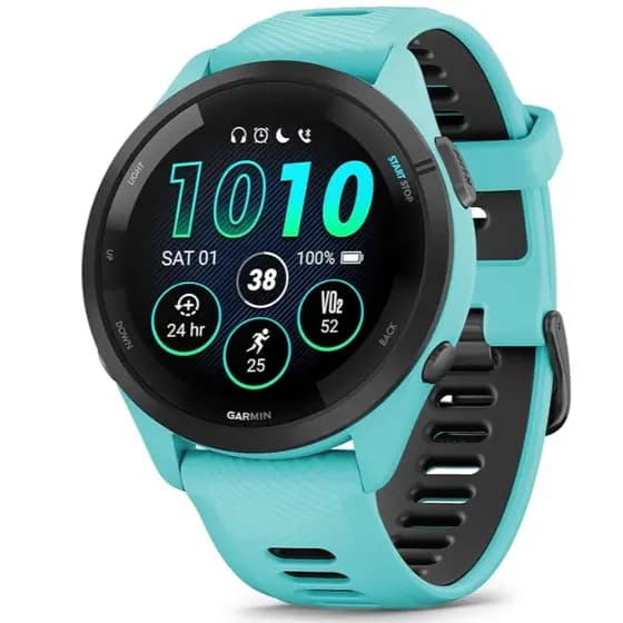 Relógio Garmin Forerunner 265 Music Amoled Aqua 46 mm, cor de moldura preta