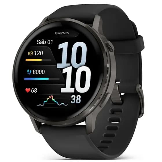 Garmin Venu 4 Slate Black 45mm Pulseira De Silicone Preto