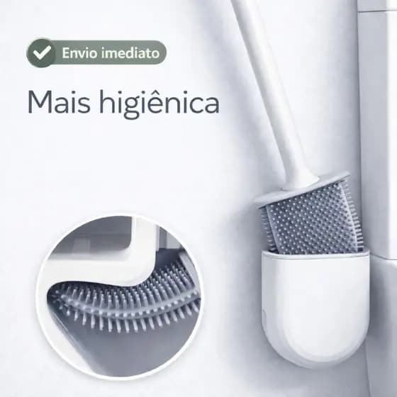 Escova Sanitária Silicone Premium com Suporte | Escova para privada l Não Acumula Sujeira, Mais Higiênica e Durável