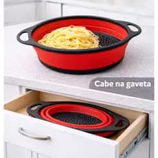 Escorredor de  Macarrão e Legumes Dobrável Retrátil  de Silicone - Economize espaço na  cozinha - Praticidade no Camping
