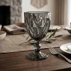 Jogo 6 Taças Diamante 320ml Vidro Cinza Top Diamond – Taça para Vinho, Água e Suco