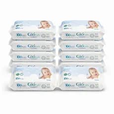 Caixa 10 Pacotes Lenços Umedecido 100 Folhas 19x13 cm Gió Baby - 98% Água - SEM TAMPA FLIP TOP