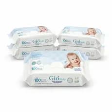 Kit 5 Toalhas Umedecidas Gio Baby 100 Folhas 98% Água