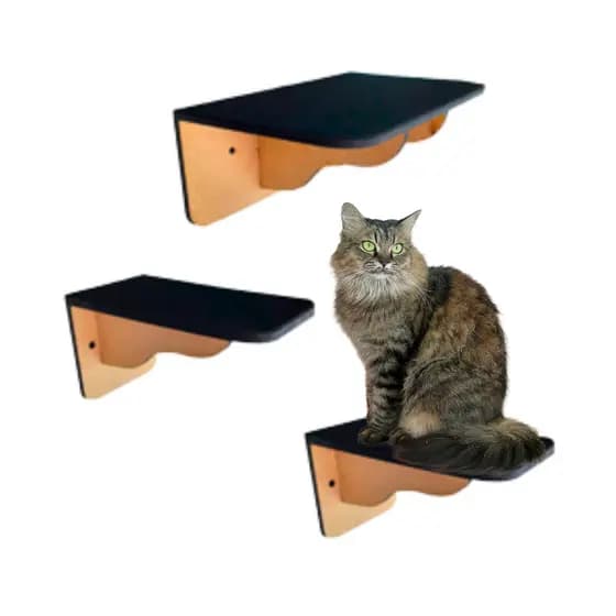 Kit 3 Peças Em Mdf 1 Prateleira 2 Degraus Para Gatificação Gato