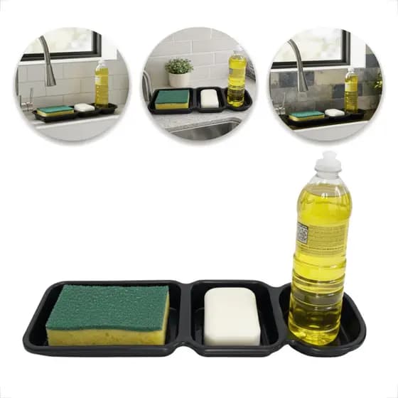 Porta Detergente Esponja Sabão P/ Pia Cozinha Plástico Preto