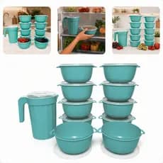 Jogo 10 Potes Bowls Tampa Cristal Com Jarra 2l Para Cozinha