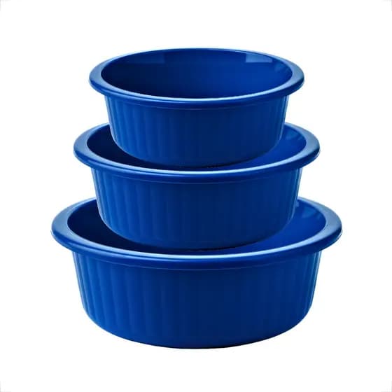 Kit 3 Bacias Caneladas Plásticas P M G Multiuso Para Casa