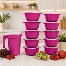 Kit Cozinha Com 10 Potes Bowls 1l Tampa Cristal + Jarra 2l