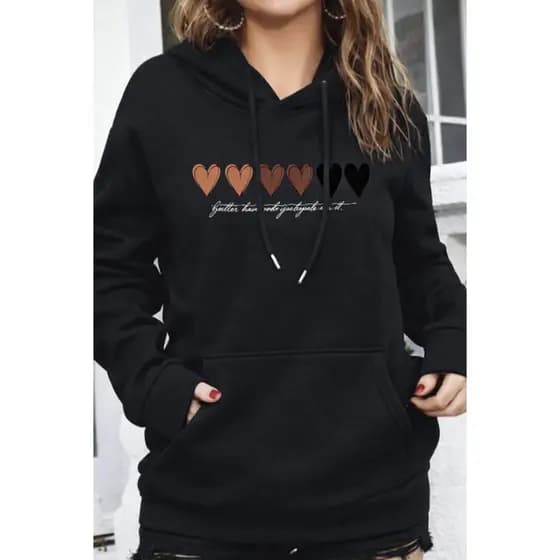 Moletom Corações Feminino Blusa De Frio Abrigo Capuz e Bolso Casaco Premium Algodão