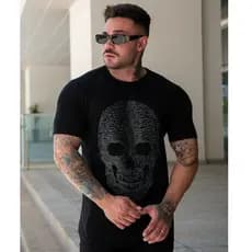 Camiseta Masculina Caveira Alto Relevo Algodão Premium Moda Jovem