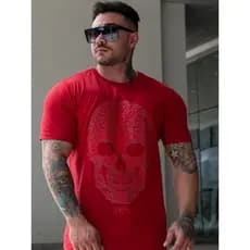 Camiseta Masculina Caveira Moda Premium Longline Slim Algodão Verão