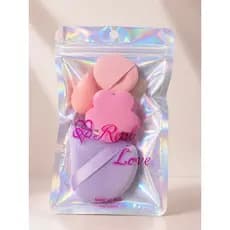 Kit 4 Esponjas para Maquiagem Puff Gota Flor Redonda Macia Rosa
