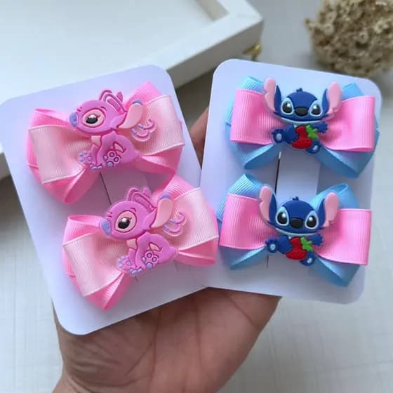 Laço de Cabelo Infantil Stitch e Angel Presilha de Cabelo Par de Laço de Cabelo Menina