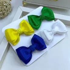 Kit Laço infantil Brasil Verde Amarelo Azul Branco Bico de Pato - Copa - Acessório de Cabelo Menina