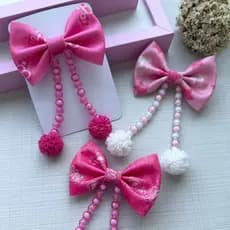 Laço de Cabelo Infantil Boneca Barb Presilha de Cabelo para Menina Laço Rosa Bico de Pato Personagem