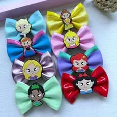 Laços Princesas Elza, Ana, Aurora, Bela, Rapunzel, Tiana, Ariel, Branca de Neve, Laço de cabelo