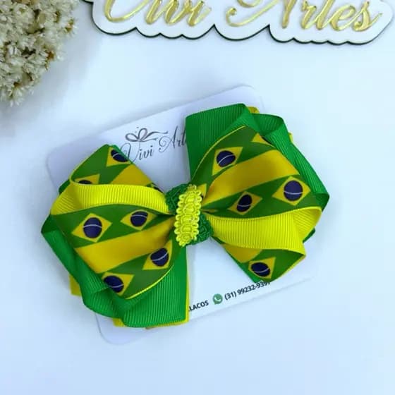 Laço de Cabelo Infantil Brasil Verde e Amarelo Bico de Pato Acessório de cabelo Presilha Menina Copa