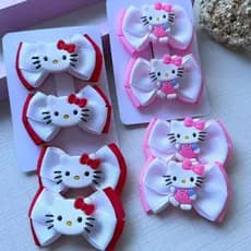 Par de Laço Infantil Helllo Kity Presilha de Cabelo Gatinha Vermelha e Rosa Laço Bico de Pato menina