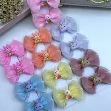 Par de Laço Organza Infantil Laço de Cabelo Menina Presilha de Cabelo Parzinho de Laço Perolas