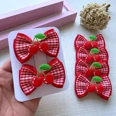 Par de Laço Infantil Cereja - Parzinho de Laço de Menina Cerejinha - Presilha de Cabelo Cerejinha