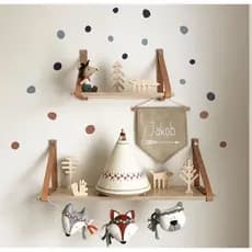 Kit 2 Prateleiras Infantil Montessori Pinus 40cm + 60cm com Alça de Couro Decoração Quarto Bebê