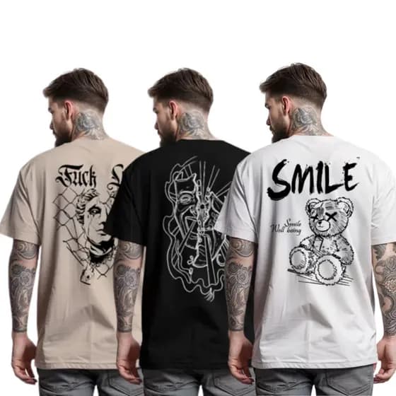 Kit 3 Camisetas Masculinas Estampada Streetwear Algodão Fio 30.1 (Disponível em Diversas Cores)