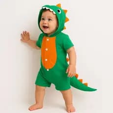 Fantasia Dinossauro Infantil Menino Menina Macacão Kigurumi Verde Pijama Infantil Curto