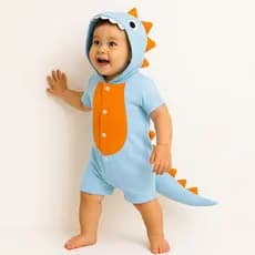 Fantasia Dinossauro azul com laranja macacão Infantil