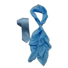 KIT DE GRAVATA CETIM AZUL SERENITY  E LENÇO ECHARPE FRANZIDO CONGRESSO FESTIVIDADE