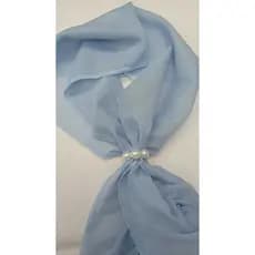 Lenço Echarpe Franzido Azul Serenity com Presilha Perolada Congresso Festividade