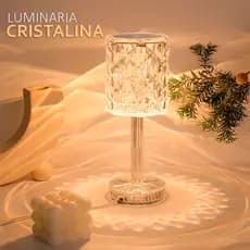 Luminária Led Touch Abajur Cristal Cúpula Acrílico Usb 3 Cores Projeção Mesa Sensor Cristalina