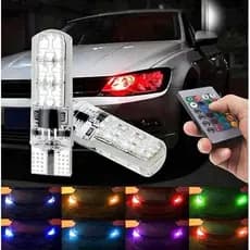 Lâmpadas Meia Luz Led Pingo T10 Colorida W5w 6 Leds Controle Muda De Cor RGB 16 Cores Strobo Tuning Farol Farolete