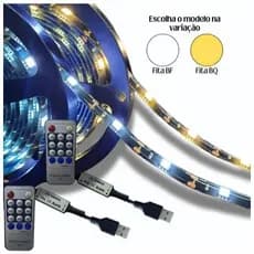 Fita Led 5050 Branco Frio ou Quente Usb 3 metros + Controle Dimmer Fundo Tv Pc Mesa Gamer CPU Painel