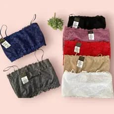 kit 3 Top Faixa em Renda Sem Bojo e Alça Fina / Top Rendado Cropped Sutiã Feminino St021