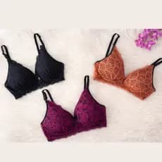 kit 3 Sutiã de Renda Sem Aro Sutia Bojo Soft Molinho Macio Sustentação Soutien Feminino Não Amassa St072