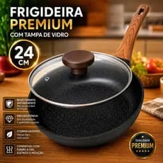Panela Frigideira Antiaderente 24cm Reforçada Com Tampa De Vidro Linha Premium Sem Óleo