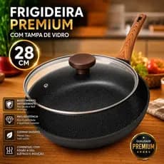 Frigideira Panela de Cerâmica 28cm Antiaderente Com Tampa Vidro Pomel Frita Sem Oleo